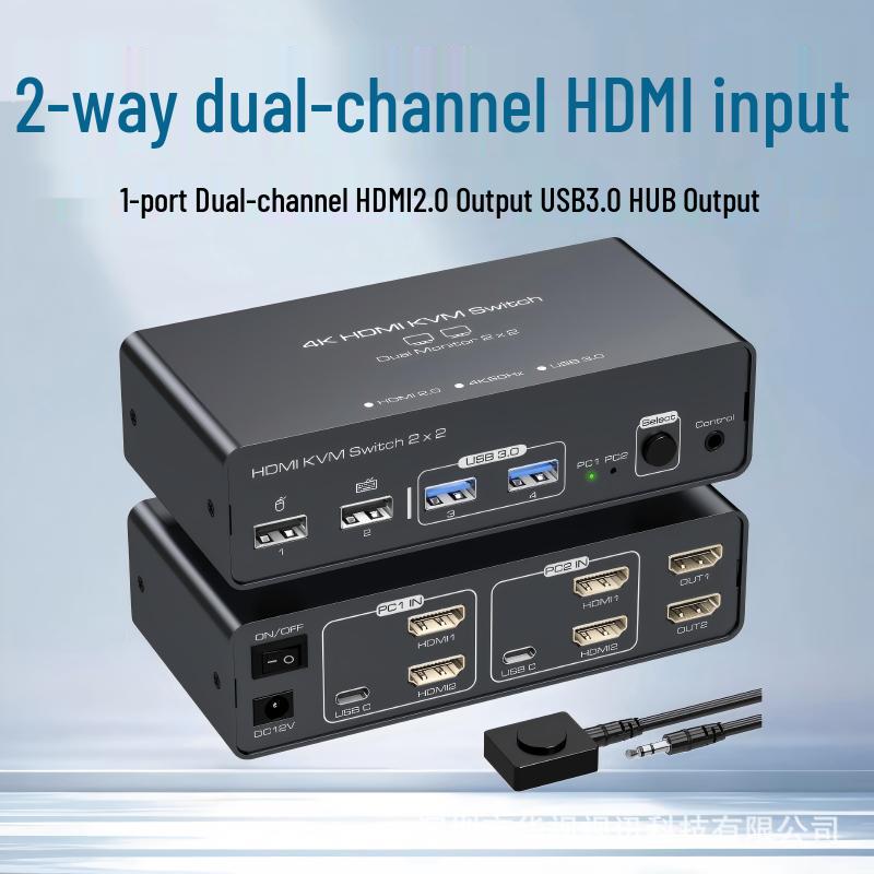 Dual HDMI 2.0 & USB 3.0 Input Hub with HDMI & Quad USB Output