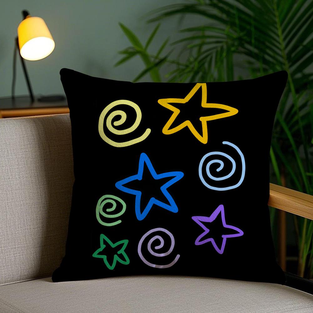 Abstract Star Art Cushion Cover Plush Fabric DoubleSided Printed Invisible Zipper Sofa Pillow Case Home Bedroom Decor