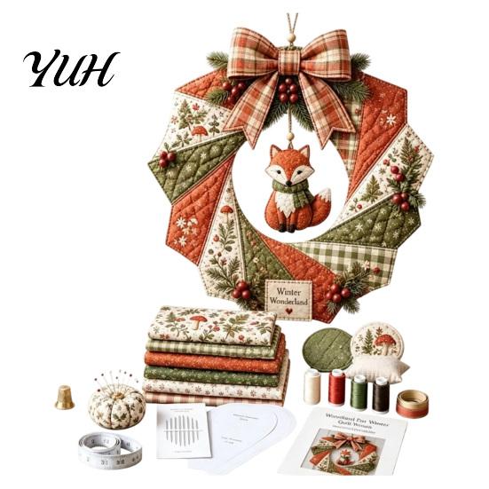 Creative Handmade Wreath Set Christmas Fabric DIY Kit, Patchwork Beginner-Friendly Holiday Craft Decorative Kit Decoration for Front Door, Wall Decor,