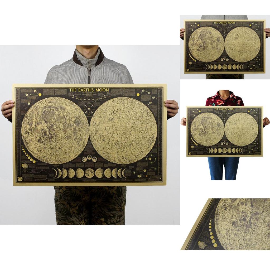 Вневременной Ретро Большой Винтажный Бумажный Постер Карты Мира Луны Земли Уникальная Настенная Карта