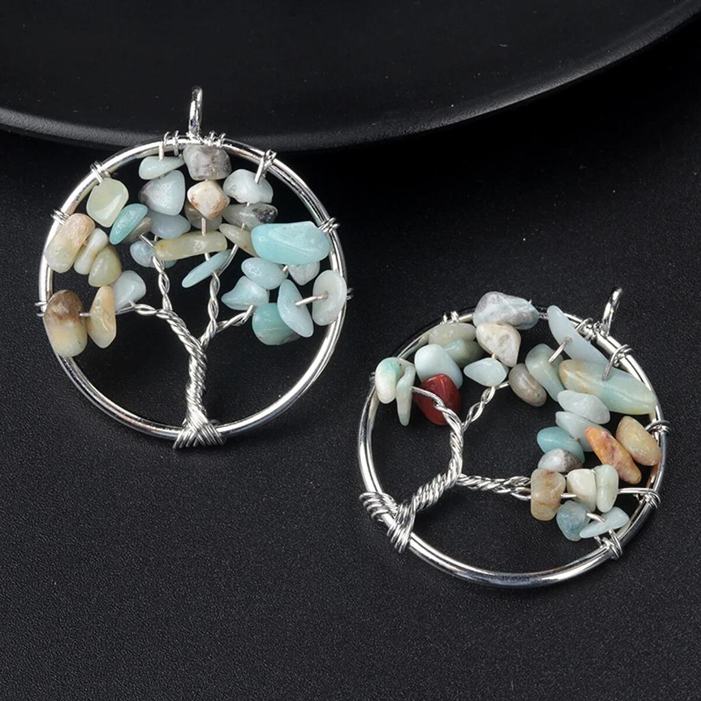 1 шт., кулон «Древо жизни», натуральный камень, обмотка, гравийный кулон для изготовления ювелирных изделий, ожерелье, аксессуар «сделай сам», размер 30x30 мм