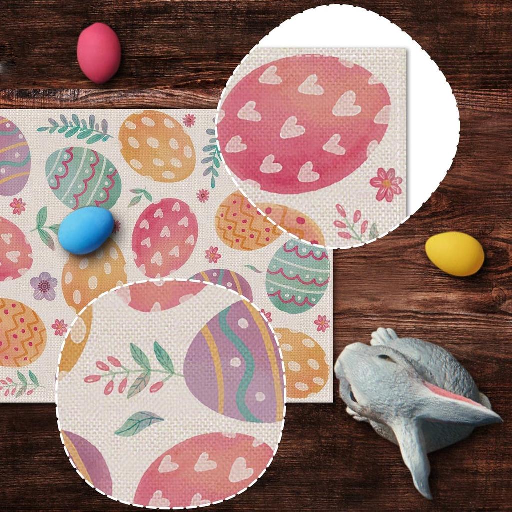 Nepnuser Linen Happy Easter Table Runner Spring Easter Egg Decoration Farmhouse Home Restaurant Kitchen Table Decoration(33.02 cm x 182.88 cm)