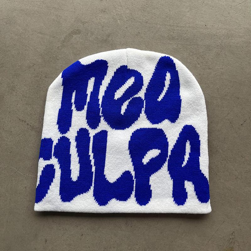 Acrylic Knit Beanie Hat With Embroidered Letters For Streetwear Fashion In Winter Season