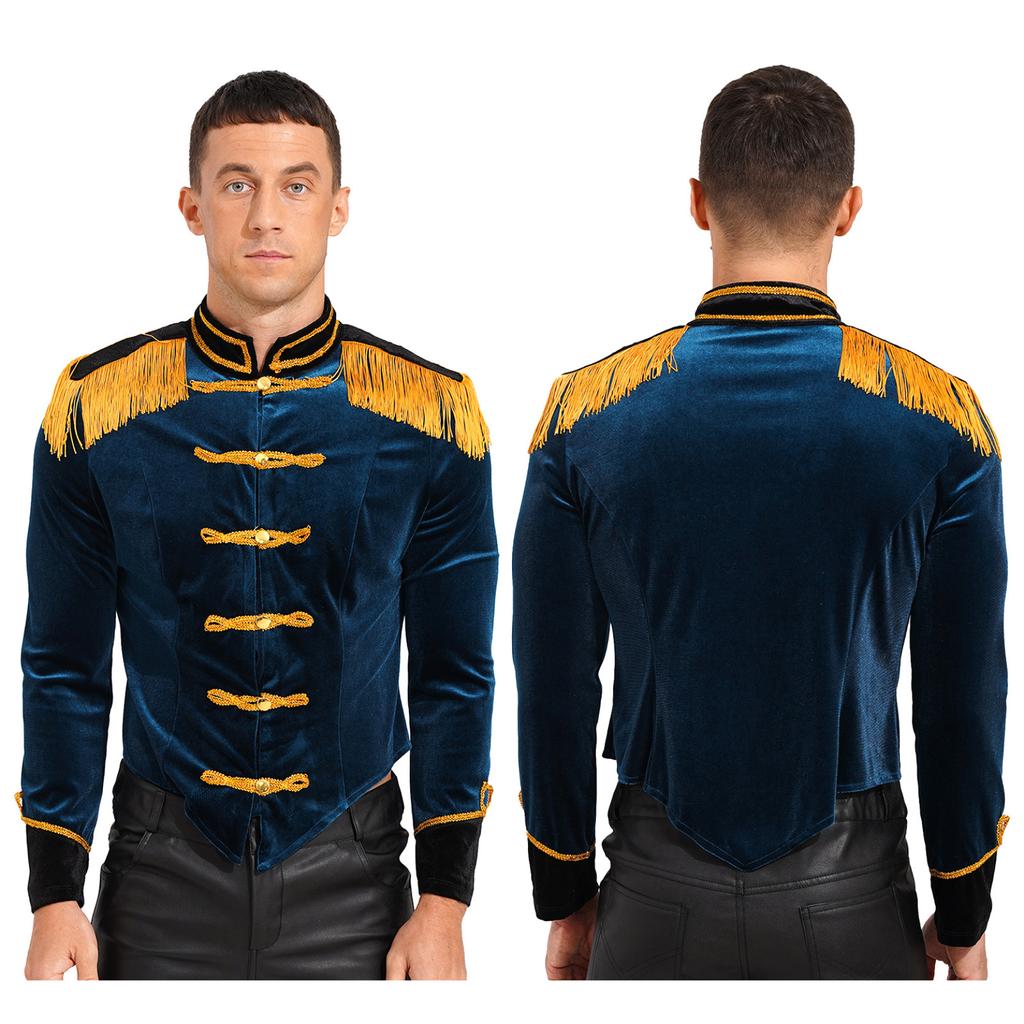 Мужской костюм манежа с бахромой на плечах, бархатная куртка, пальто для вечеринки на Хэллоуин, цирковой шоумен, фрак, маскарадный костюм, нарядное платье