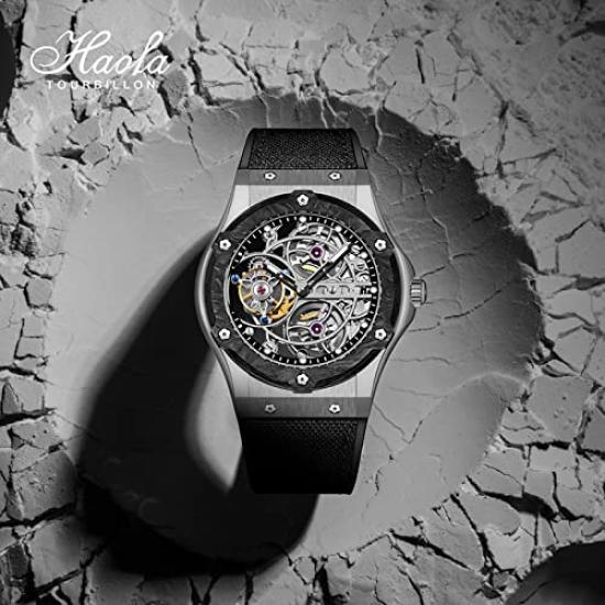 Часы HAOFA Tourbillon, механические, с ручным заводом, безель из углеродного волокна, корпус из титанового сплава, полый циферблат, стильные, популярные, водонепроницаемые, подарочные, мужские, мужские