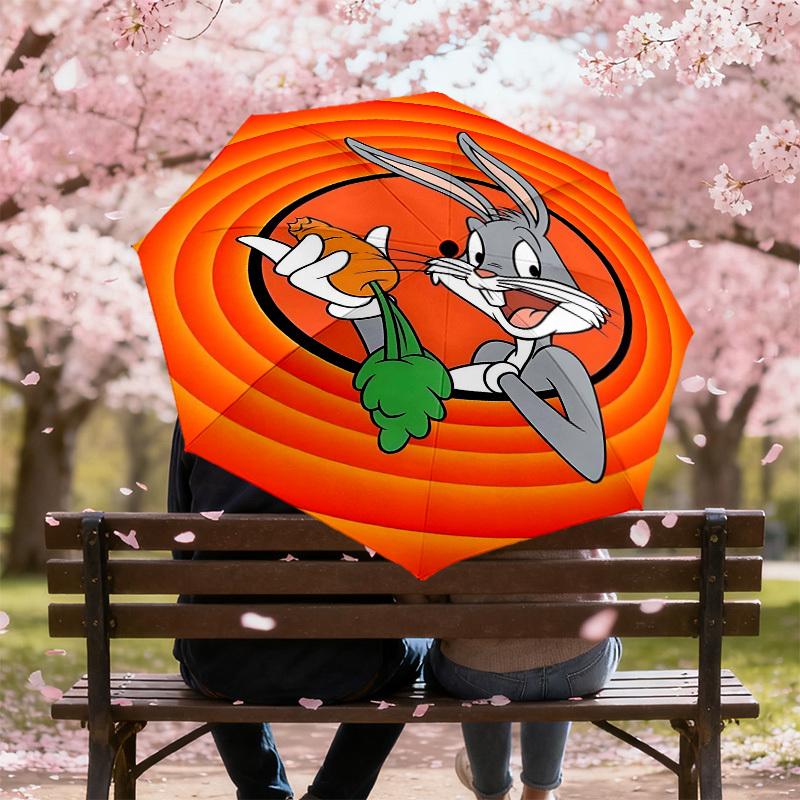1pc Bugs Bunny carrot Automatic Open/Close Umbrella Compact Folding Umbrella with 8-Rib Shaft lightweight esign, for Women/Men1148A