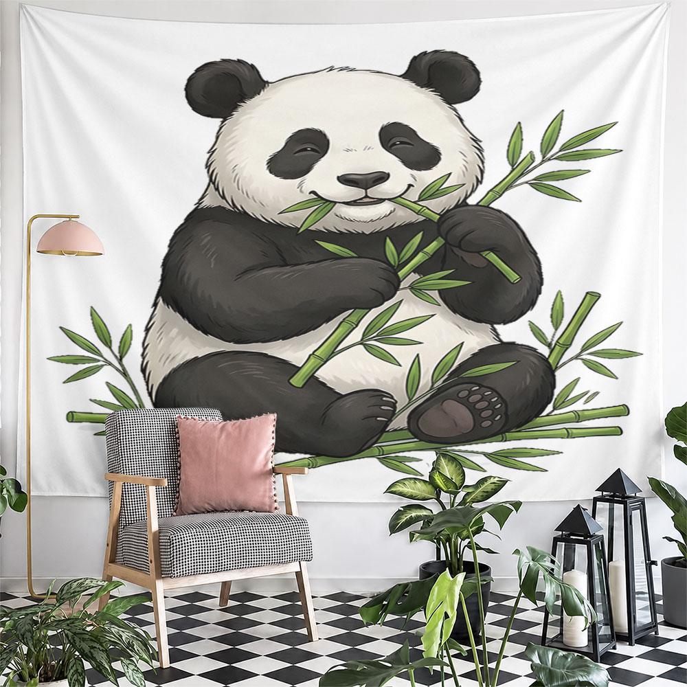 Smiling Panda Eating Bamboo Illustration Pattern Wall Hanging Tapestry Decorative Tapestry Home Decor for Bedroom and Living Room
