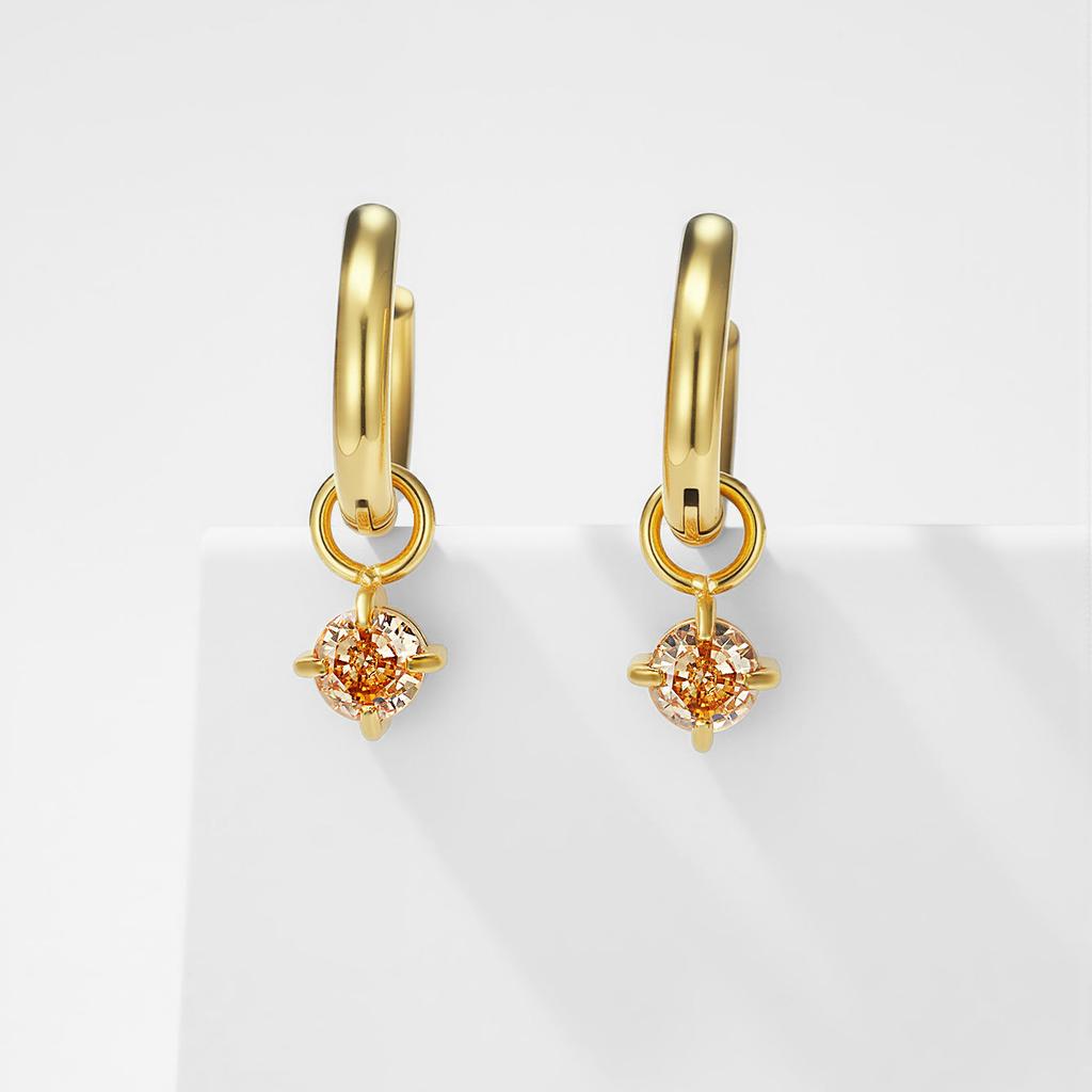Fashion Simple Light Luxury Stainless Steel Hoop Earrings Daily Inlaid Shining Zircon Embellished Golden Ring