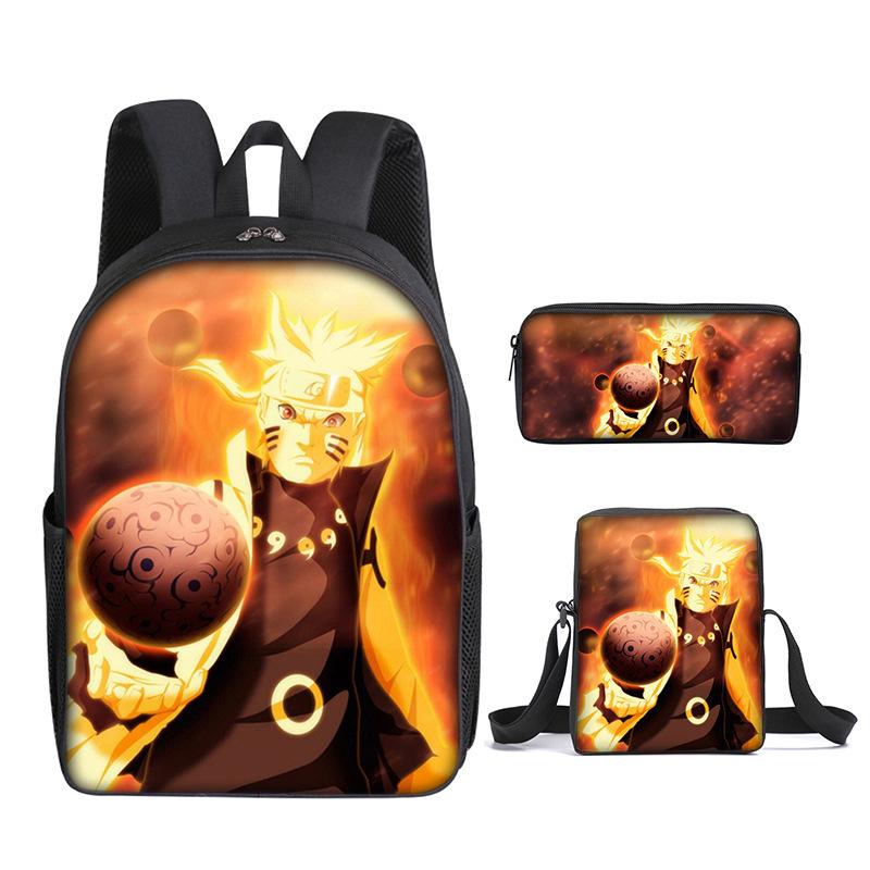 Naruto Naruto Backpack Three-Piece Set, Primary And Secondary School School Bag, Shoulder Bag, Messenger Bag, Pencil Case.