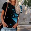 Women Summer T Shirt Butterfly Print Retro Fashion Short Sleeve Tees Casual   Printed  Tops