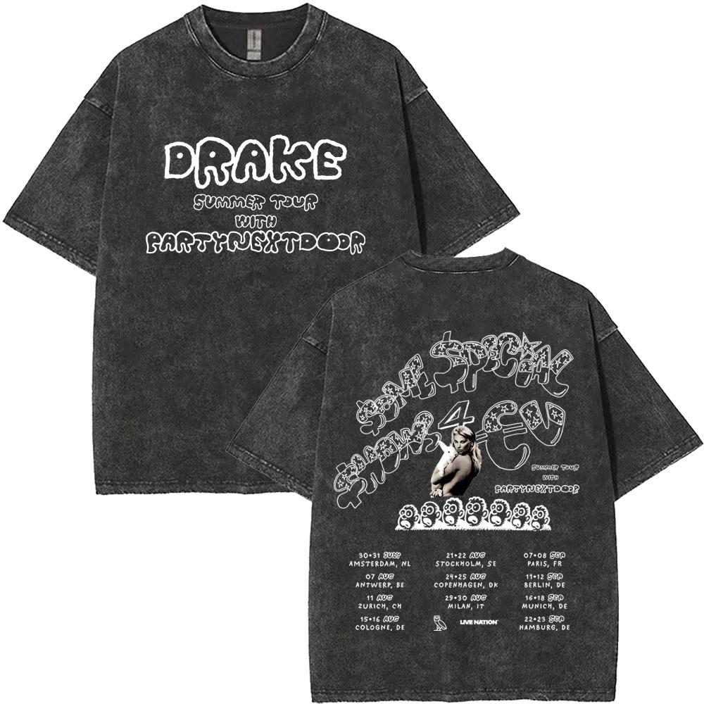 Washed Vintage Rapper Drake Face Graphic Tshirt Men Women Hip Hop Fashion Pop Music Tshirts Mens Cotton Oversized T Shirts
