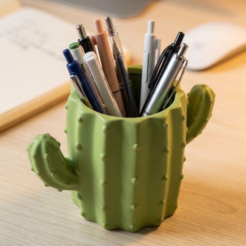 Ins Style Cactus Pen Holder Green Plant Makeup Brush Organizer Office Desktop Storage