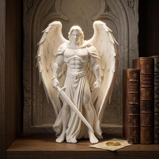 Белая статуэтка ангела с крыльями для мужчины, 3D-печать, устойчивое основание, скульптура ангела-воина для декора дома, офиса, полки, подарок, украшение