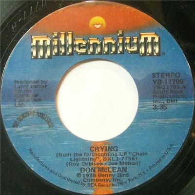 7-дюймовая пластинка ДОН МАКЛИН - Crying YB11799 Millennium 1978 US Рок Б/У