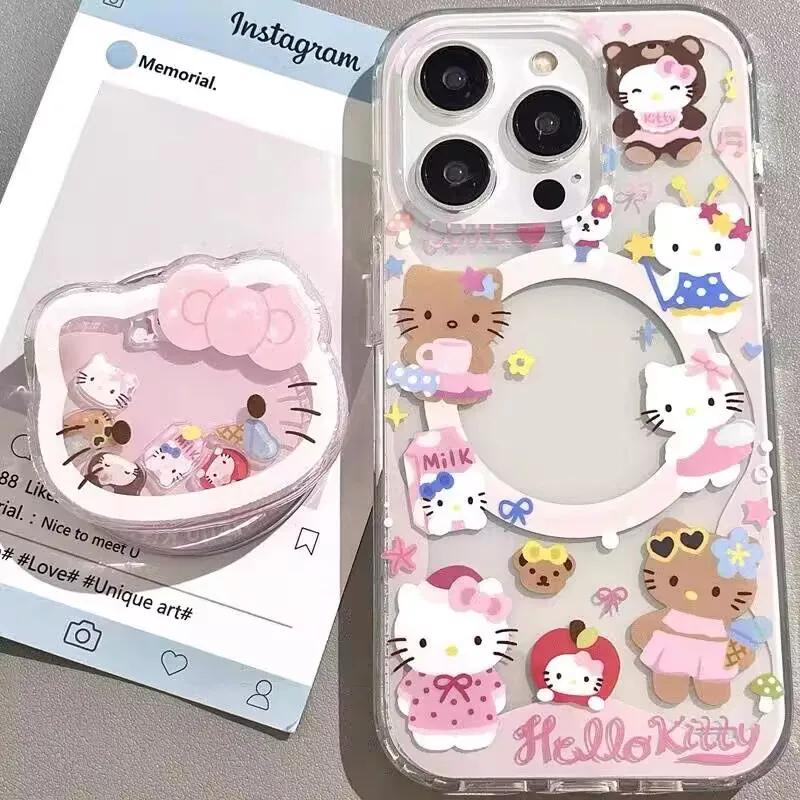 Magsafe Magnetic Charging Hello Kitty Shakeable Holder Cover For Iphone 17 Pro Max 17 Air 16 15 14 12 13 11 Pro Max 13 Mini Case