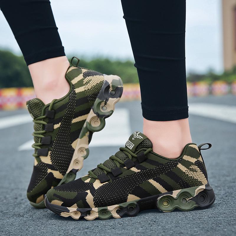 Camouflage Fashion Sneakers Women Fly Knit Breathable Casual Shoes Men Army Green Trainers Lover Shoes