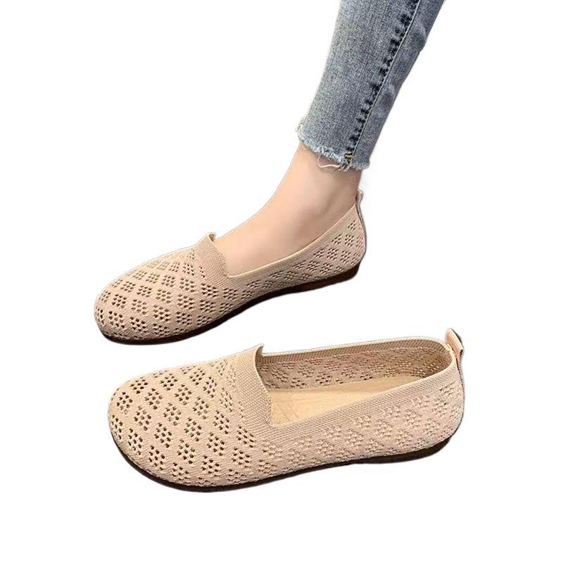 2025 летняя новая сетчатая женская обувь с мягкой подошвой, мягкая поверхность, дышащая полая плоская подошва, обувь Doudou с неглубоким горлом, одинарная обувь