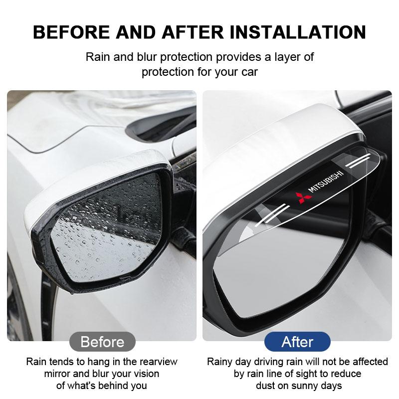 2Pcs Car Rear View Mirror Sticker Rain Shield Shade Cover Decoration Emblem For Mitsubishi ASX Lancer 10 Pajero Outlander L200