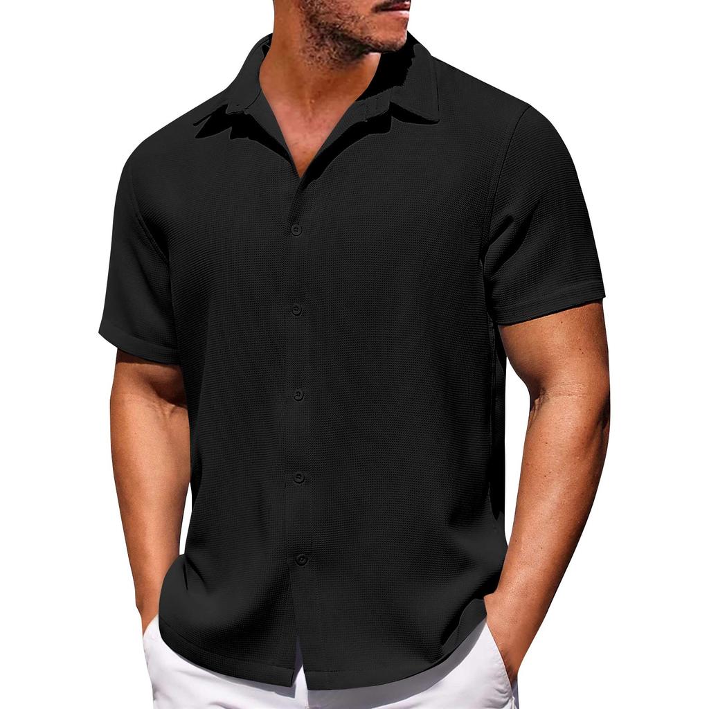 Мужские однотонные рубашки с короткими рукавами на пуговицах. Мужские повседневные модные рубашки с короткими рукавами.