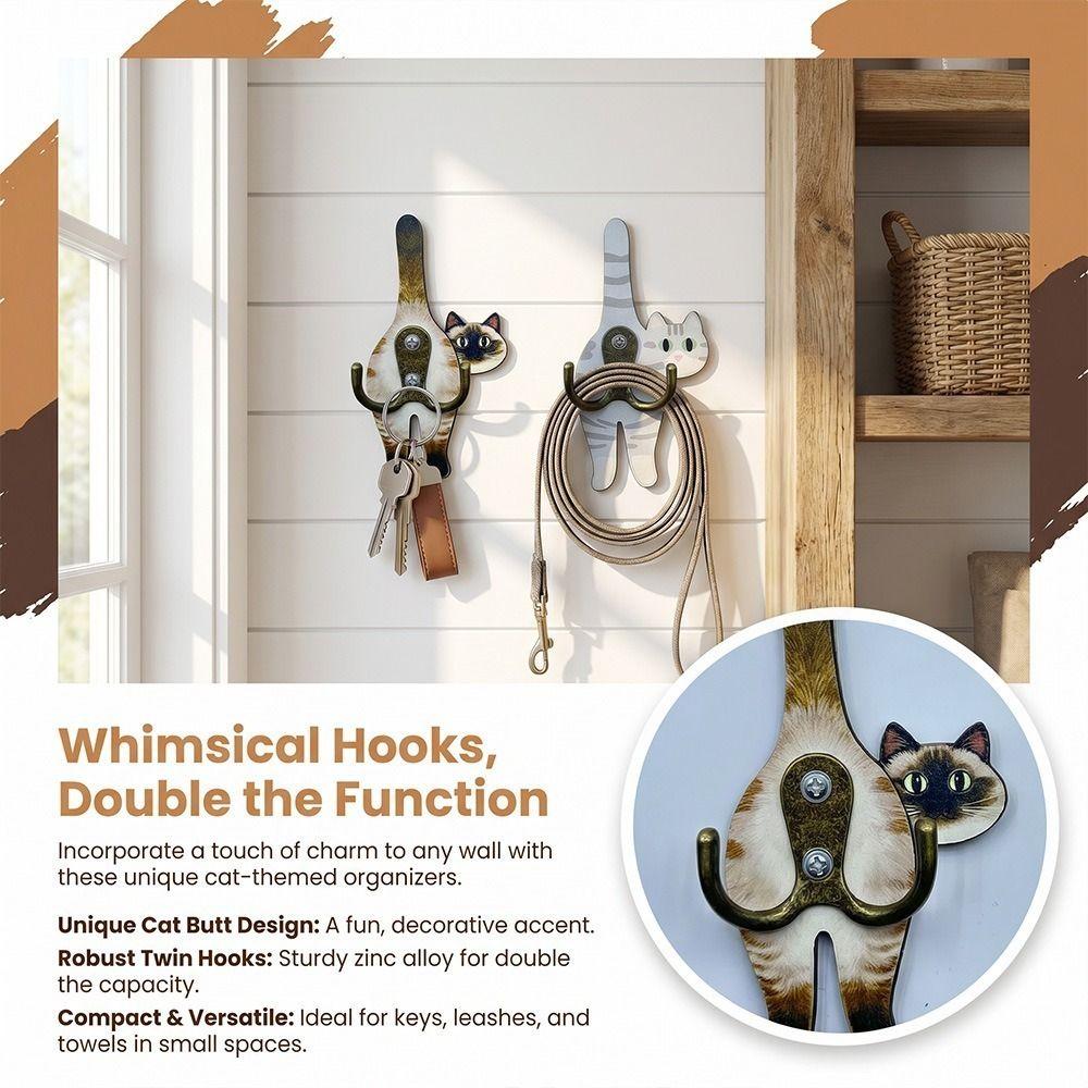 Wall Mounted Cat Butt Tail Key Rack Wooden Key Hanger Cat Shaped Wall Hook  Bathroom