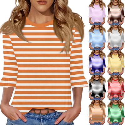 Женский повседневный топ с рукавом 3/4, летний топ-футболка с круглым вырезом и пышными рукавами