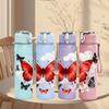 1PC Red Black Butterfly Rose Art Print 750ml Color Plastic Sports Water Bottle Leakproof Flip Straw Lid Suitable for Sports Office Home Use