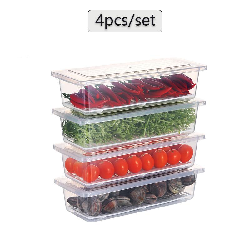 Refrigerator Fresh Storage Boxes Food Preservation Box Container with Lid Fridge Sealed Drainable Vegetable Organizer