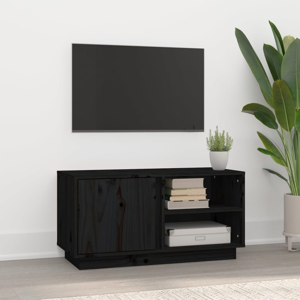 Vidaxl Szafka Pod Tv, Czarna, 80X35X40,5 Cm, Lite Drewno Sosnowe