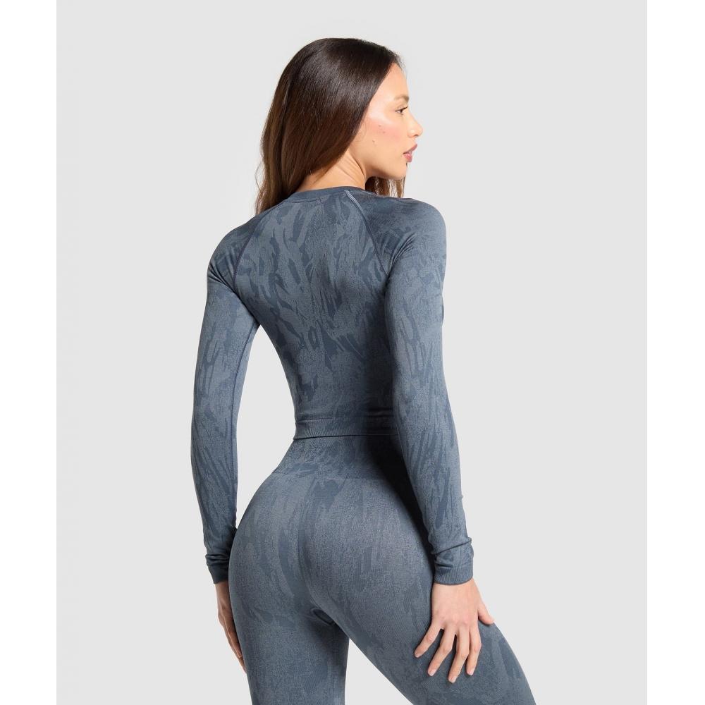 Gymshark Бесшовный топ с длинными рукавами Adapt Camo, цвет титаново-синий, деним, серый B3b2l Udcj