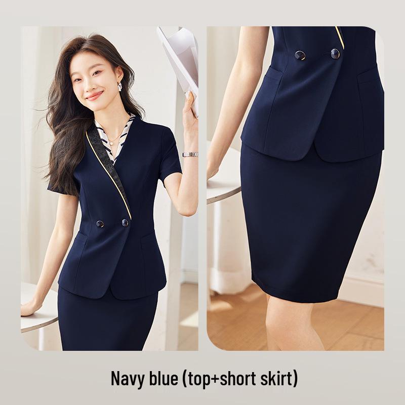 Women's Professional Flight Attendant Skirt Suit - Elegant Summer Workwear for Jewelry Stores & Hotels