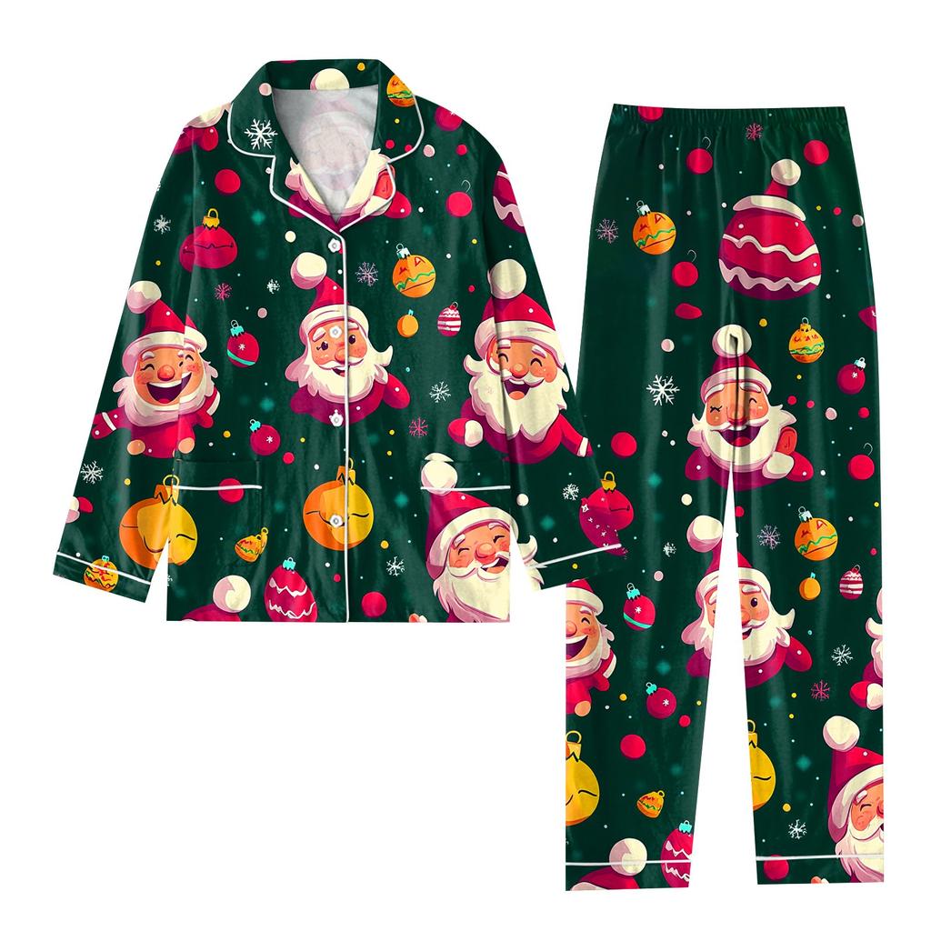 Детский рождественский костюм из 2 предметов с принтом, топ с длинными рукавами и застежкой на пуговицы, широкие брюки, комплект пижамы, домашний повседневный костюм