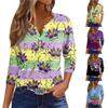 Women's T Shirt Tee Carnival Print Button 3/4 Sleeve Daily Weekend Fashion Basic V Neck Regular Top