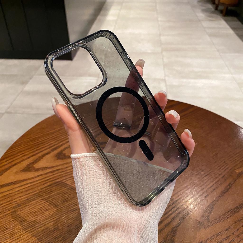 Роскошный блестящий магнитный чехол для Magsafe с беспроводной зарядкой для iPhone 15 14 Plus 13 12 11 Pro Max, прозрачный жесткий акриловый чехол