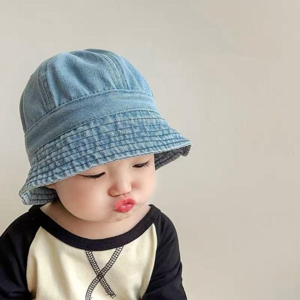 Cloth Baby Sun Hat Solid Color Children Fisherman Cap Cute Washed Denim Bucket Hat  Boys