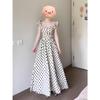 Retro Gentle Wind Black and White Polka Dot Small Flying Sleeve Dress Vacation Style Temperament Waist a Word Long Dress Summer