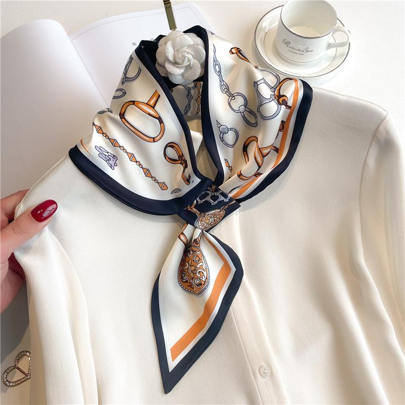Новый элегантный женский тонкий шарф из мягкого атласа, легкий, шикарный дизайн с принтом для весны и лета, универсальный аксессуар для воротника