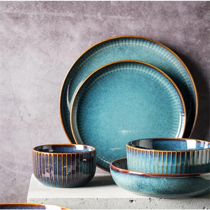 Керамическая миска для риса, салата, супа в скандинавском стиле с глазурью печной обжиг, круглая тарелка, столовая посуда
