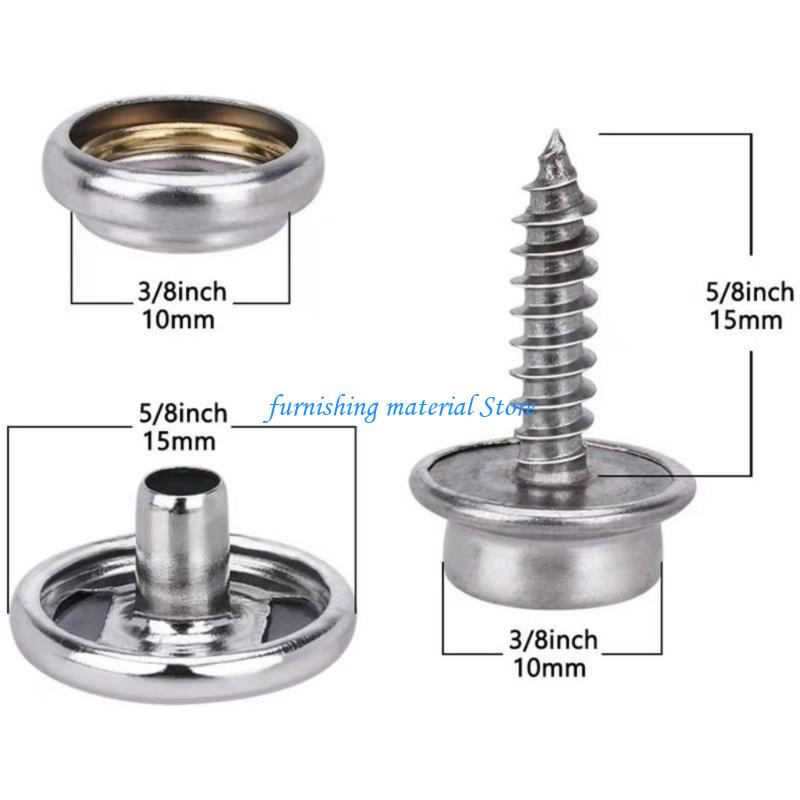 Y5GD 50Pcs Snaps Button Stainless Steel Screw Fastener Studs Cap Fixing Sewing