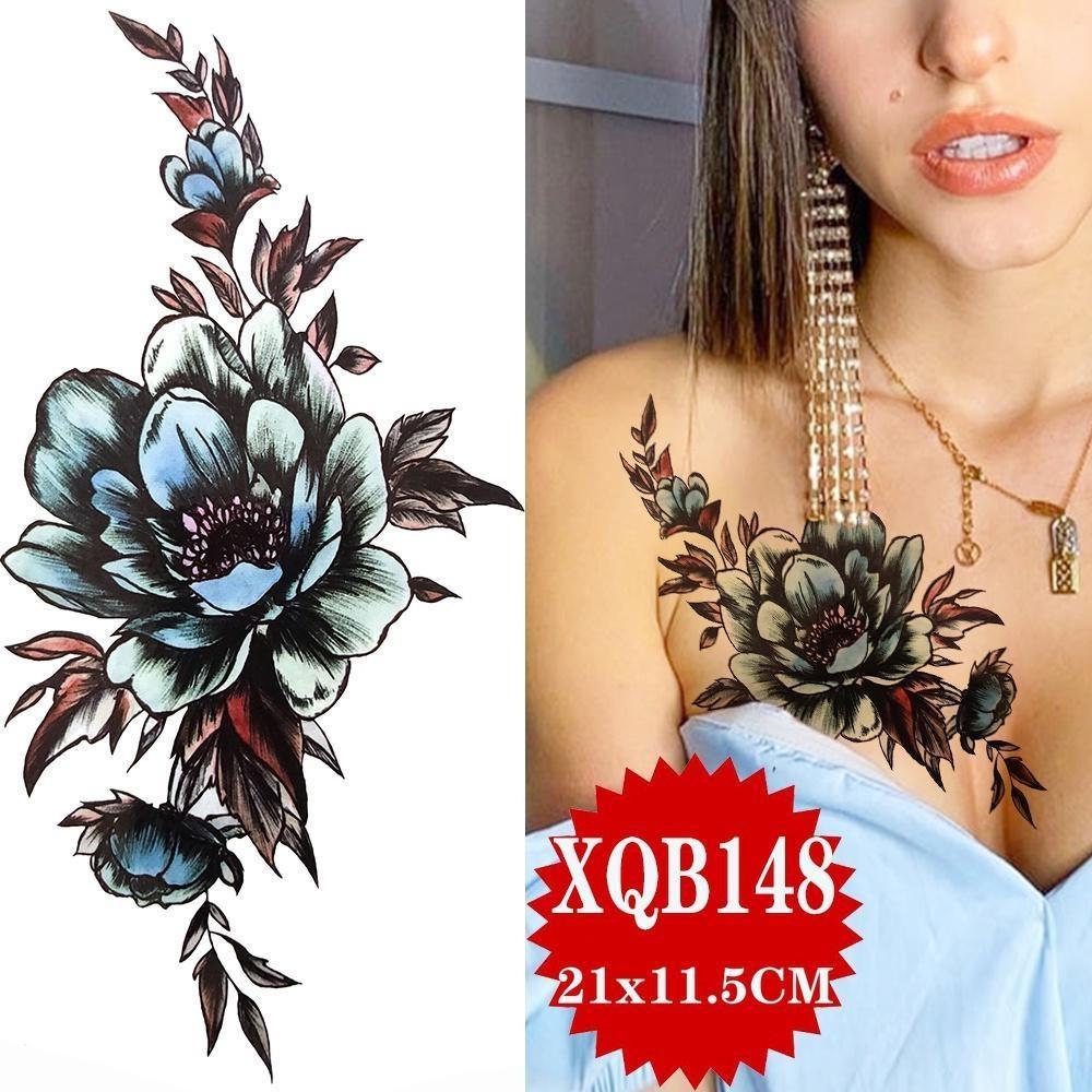 1PCS Sexy Flower Waterproof Temporary Tattoo Sticker Chest Rose Glitter Tattoo Body Art Arm Fake Flower Tattoo Woman
