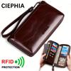 RFID Blocking Genuine Leather Clutch Purse Large Capacity Credit Card Holder Phone Wallet Zipper Bags Gift for Him