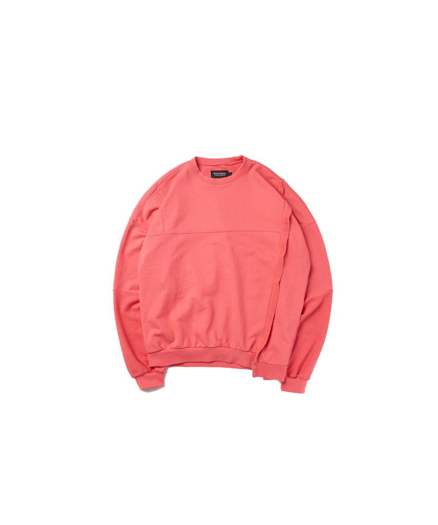 QDMM De Shoulder Heavy Distressed Crew Top_Coral Pink