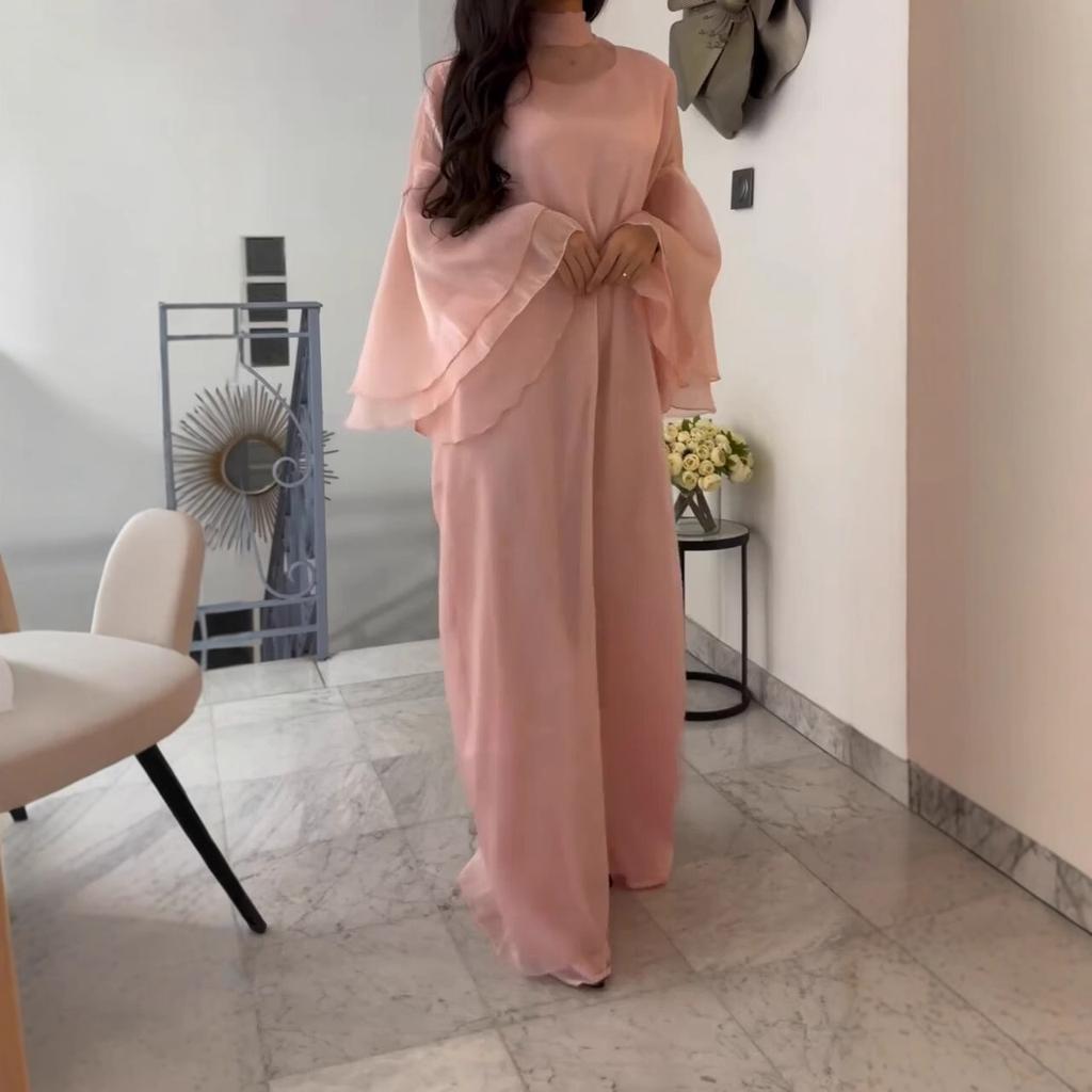 Новое платье-миди с воротником-стойкой и рукавами-колоколами для арабских женщин Ближнего Востока, свободный большой размер, длинная юбка