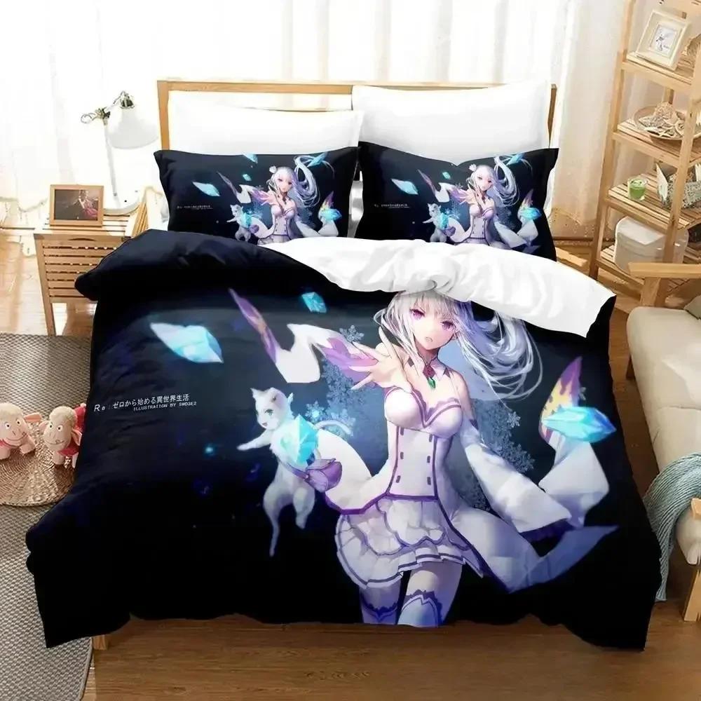 Comforter 3D Anime Re Zero Rem Ram Emilia Bedding Set Bed Set Comforter King Queen Size Boys Adult