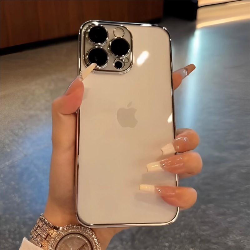 Luxury Plating Transparent Soft Silicone Case for iPhone 15 14 Plus 13 12 Mini 11 Pro X XR XS Max 7 8 SE Camera Protection Cover