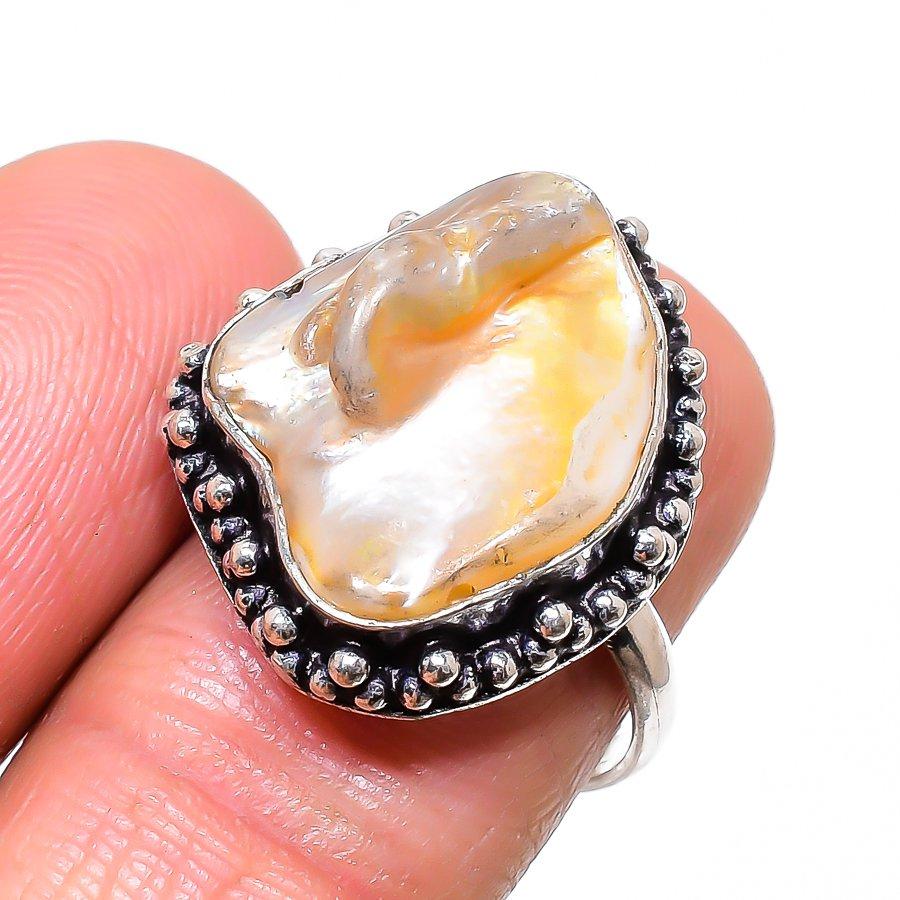 Biwa Pearl Handmade 925 Sterling Silver Jewelry Ring Size 7.5 R5N91