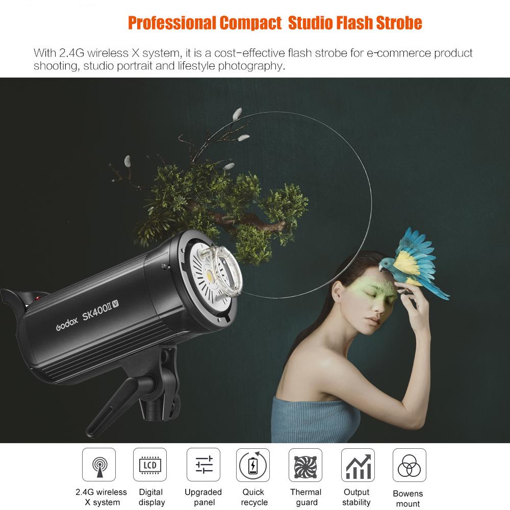 Godox SK400II-V Модернизированная студийная вспышка мощностью 400 Вт, мощность 5600+/-200K, встроенный стробоскоп 2,4G