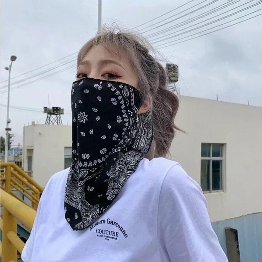 Hanging Ears Sun Protection Face Cover Solid Color Face Gini Mask Thin Summer Ice Silk Mask Summer
