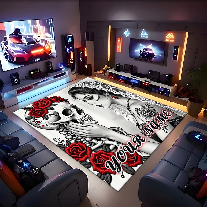 1PC Custom Name Day Dead Romance Theme Floor Mat Ideal for Living Room, Game Rooms, Office, Bedroom, Office Floor Mat , Floor Mats for Home