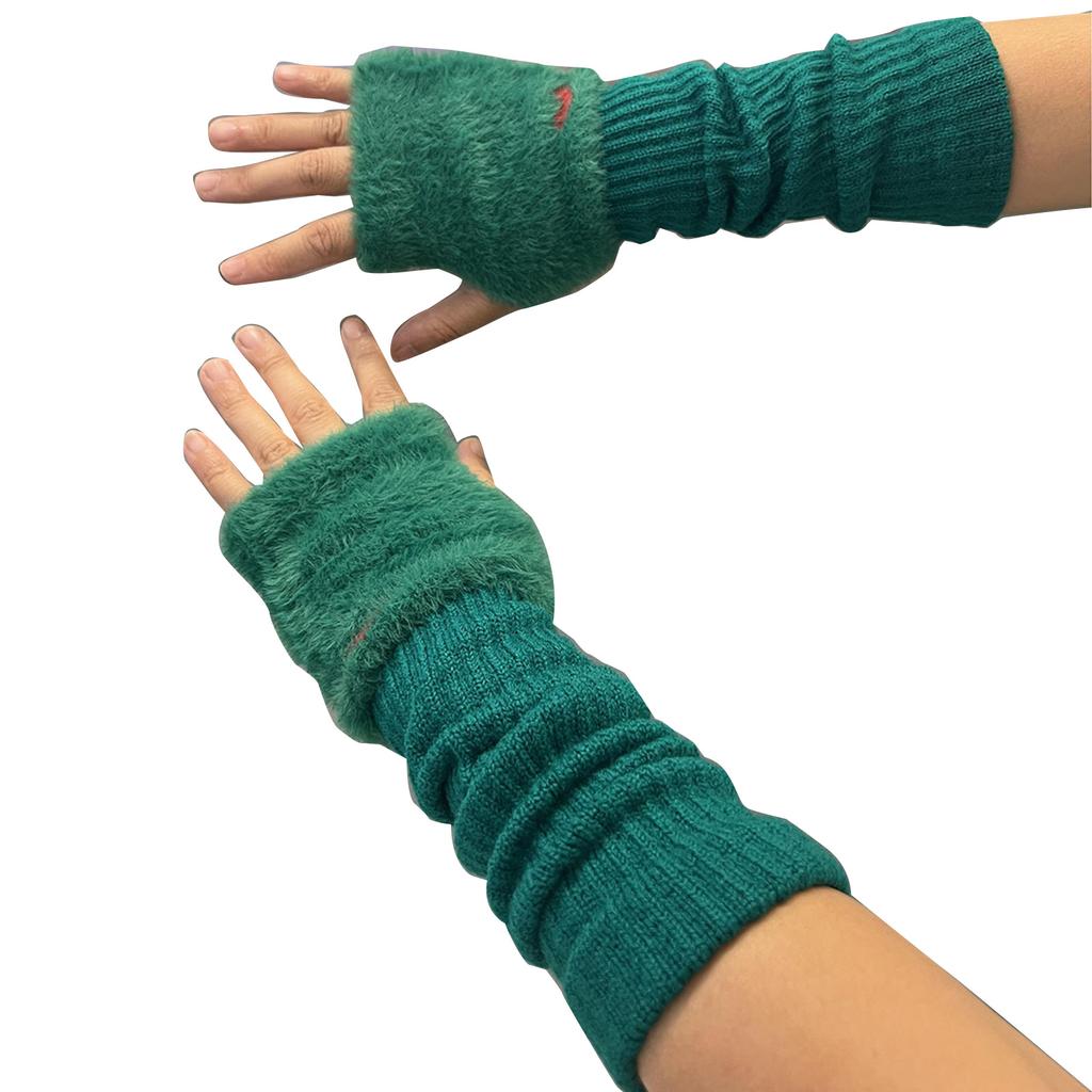 Y2K Fingerless Gloves for Women Fashion Knitting Arm Sleeves Decorative Gloves for Teens Girl Casual Plush Hand Gloves