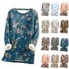 Women's Round Neck Top Printing Thickened Plush Cashmere Warm Long Top